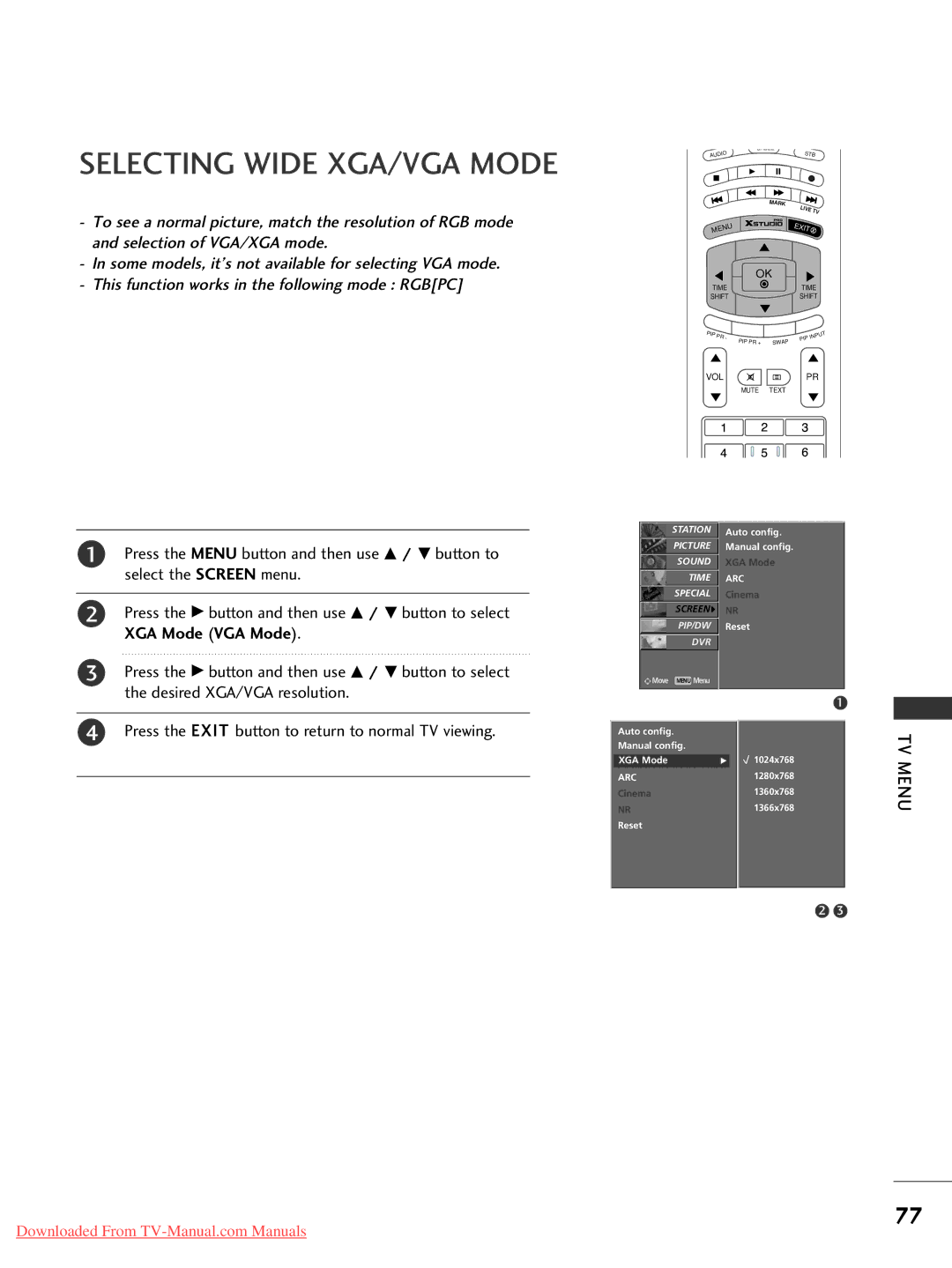 LG Electronics 50PC1RR*, 37LC2RR*, 42LC2RR*, 42PC1RR* owner manual Selecting Wide XGA/VGA Mode 