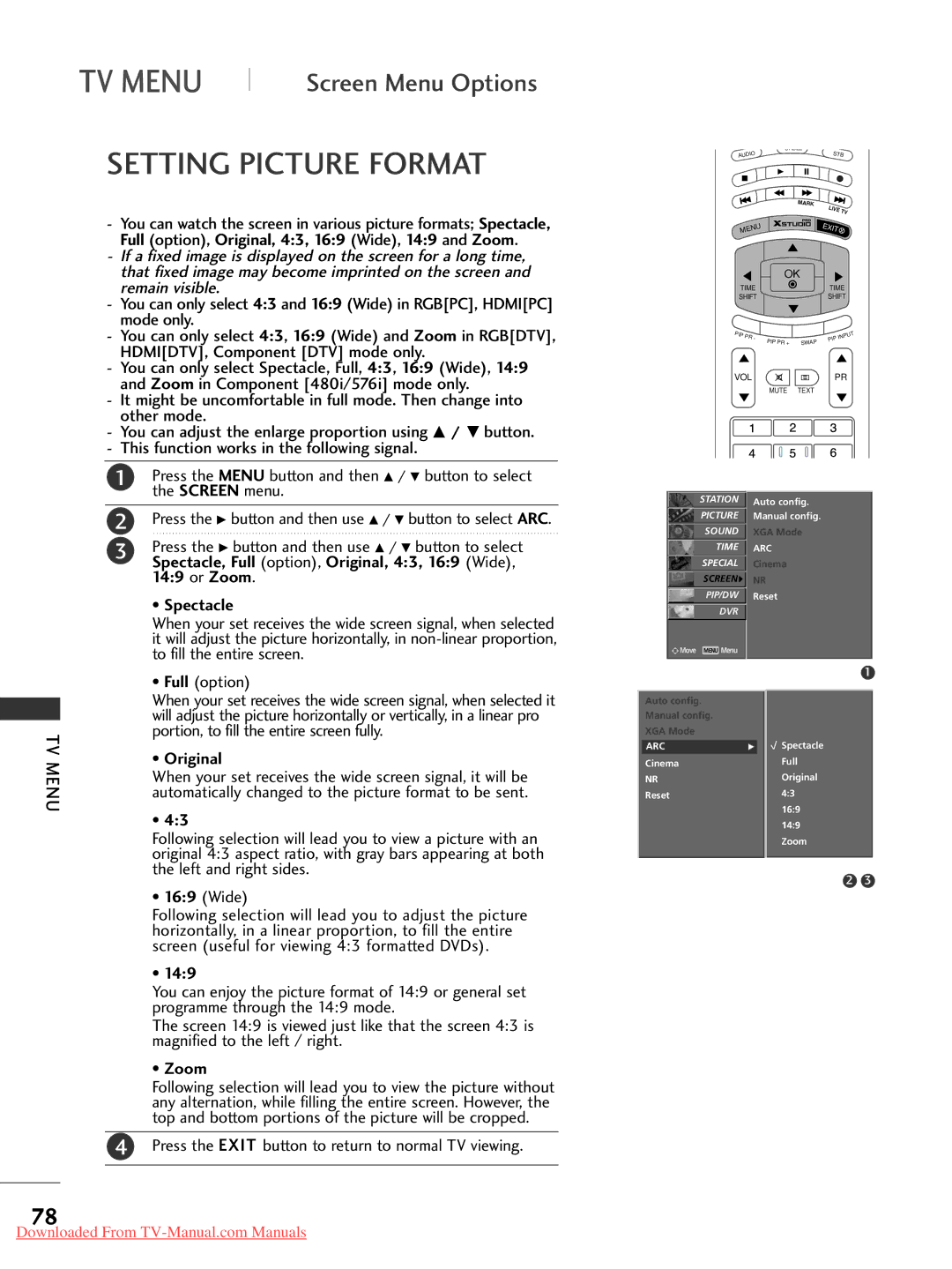 LG Electronics 37LC2RR*, 42LC2RR*, 42PC1RR*, 50PC1RR* owner manual Setting Picture Format 