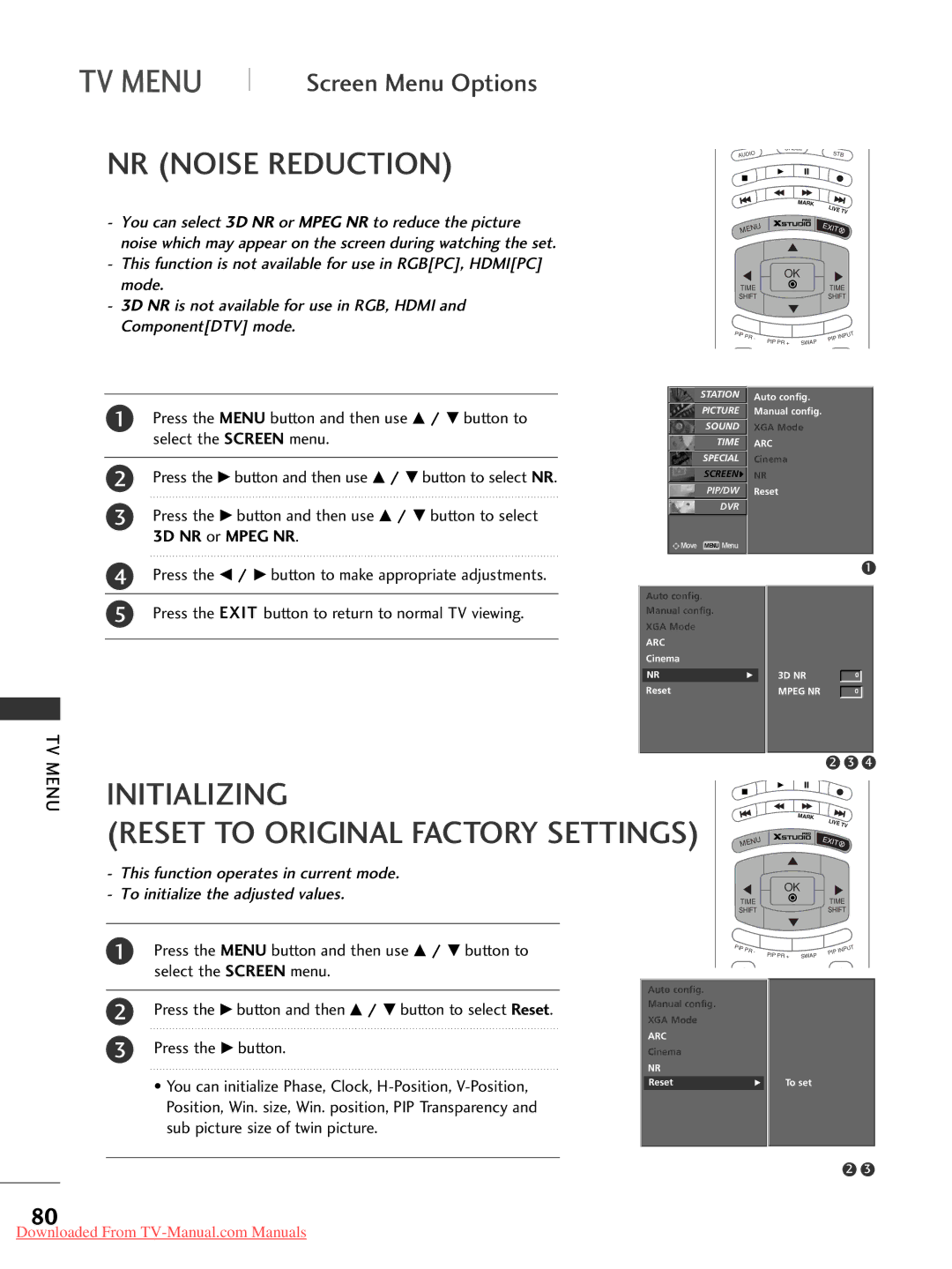 LG Electronics 42PC1RR*, 37LC2RR*, 42LC2RR*, 50PC1RR* owner manual NR Noise Reduction, Initializing 