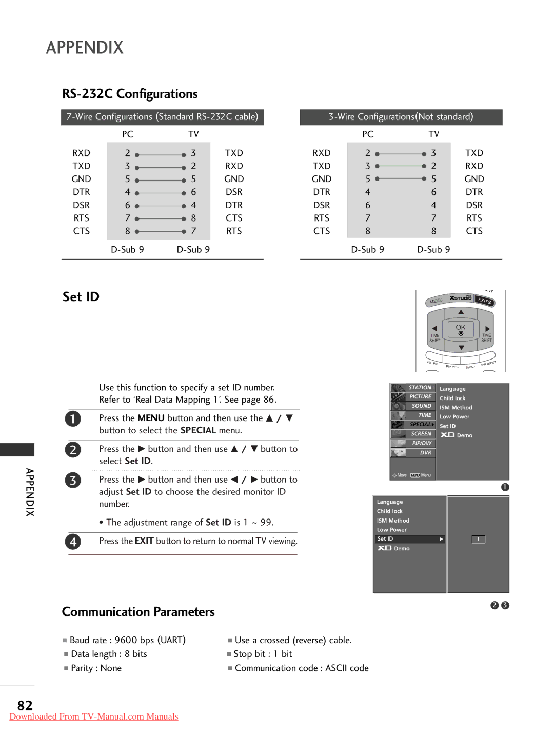 LG Electronics 37LC2RR*, 42LC2RR*, 42PC1RR*, 50PC1RR* owner manual RS-232C Configurations, Set ID 