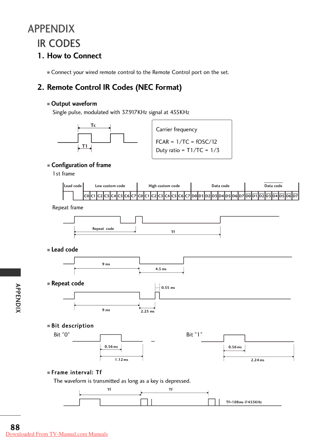 LG Electronics 42PC1RR*, 37LC2RR*, 42LC2RR*, 50PC1RR* owner manual How to Connect, Remote Control IR Codes NEC Format 