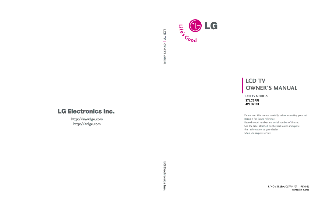 LG Electronics 37LC2RR, 42LC2RR owner manual 