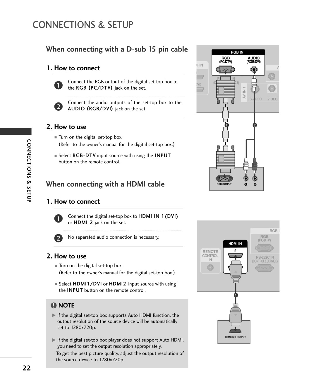 LG Electronics 37LC2RR, 42LC2RR When connecting with a Hdmi cable, Connect the RGB output of the digital set-top box to 