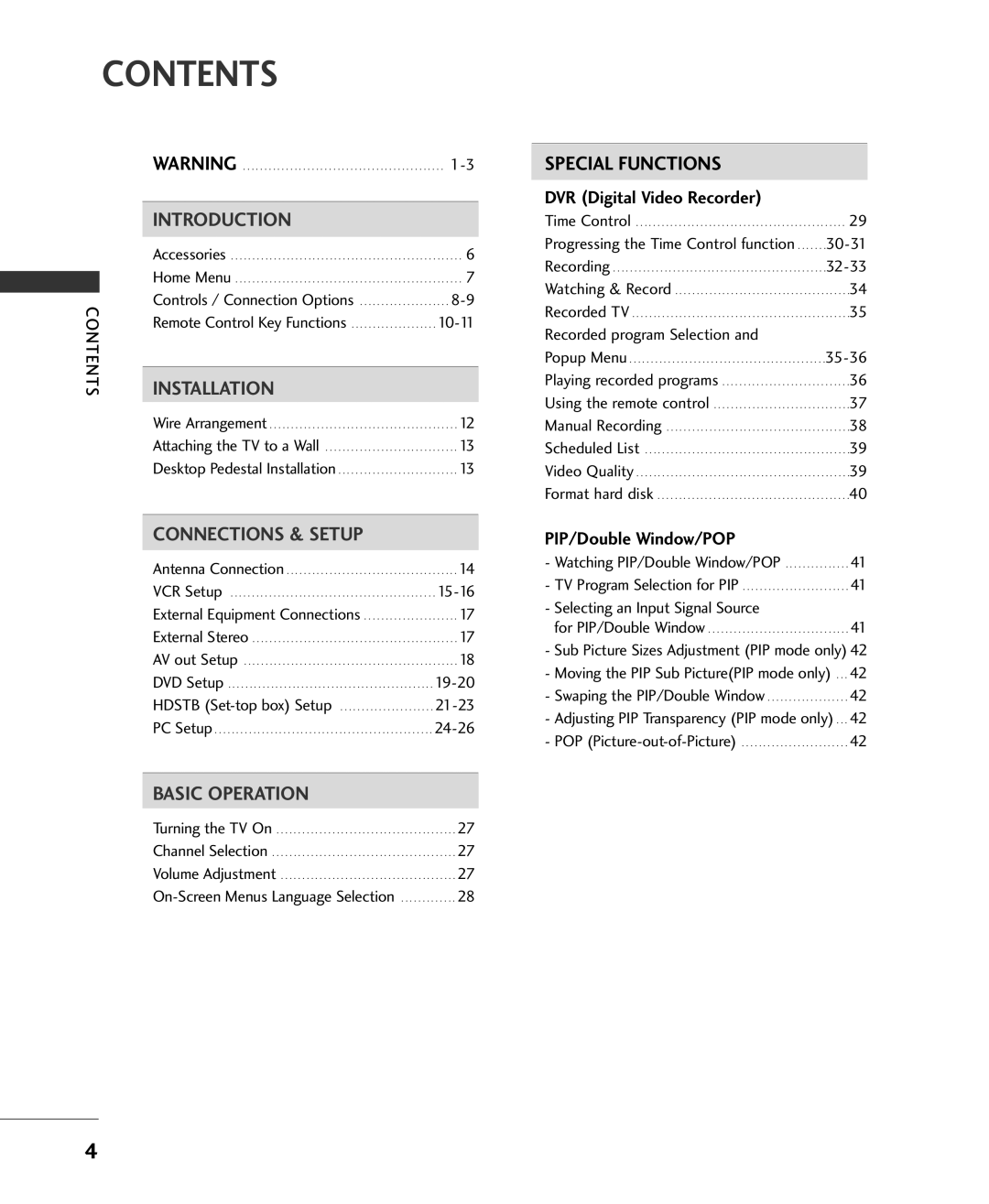 LG Electronics 37LC2RR, 42LC2RR owner manual Contents 