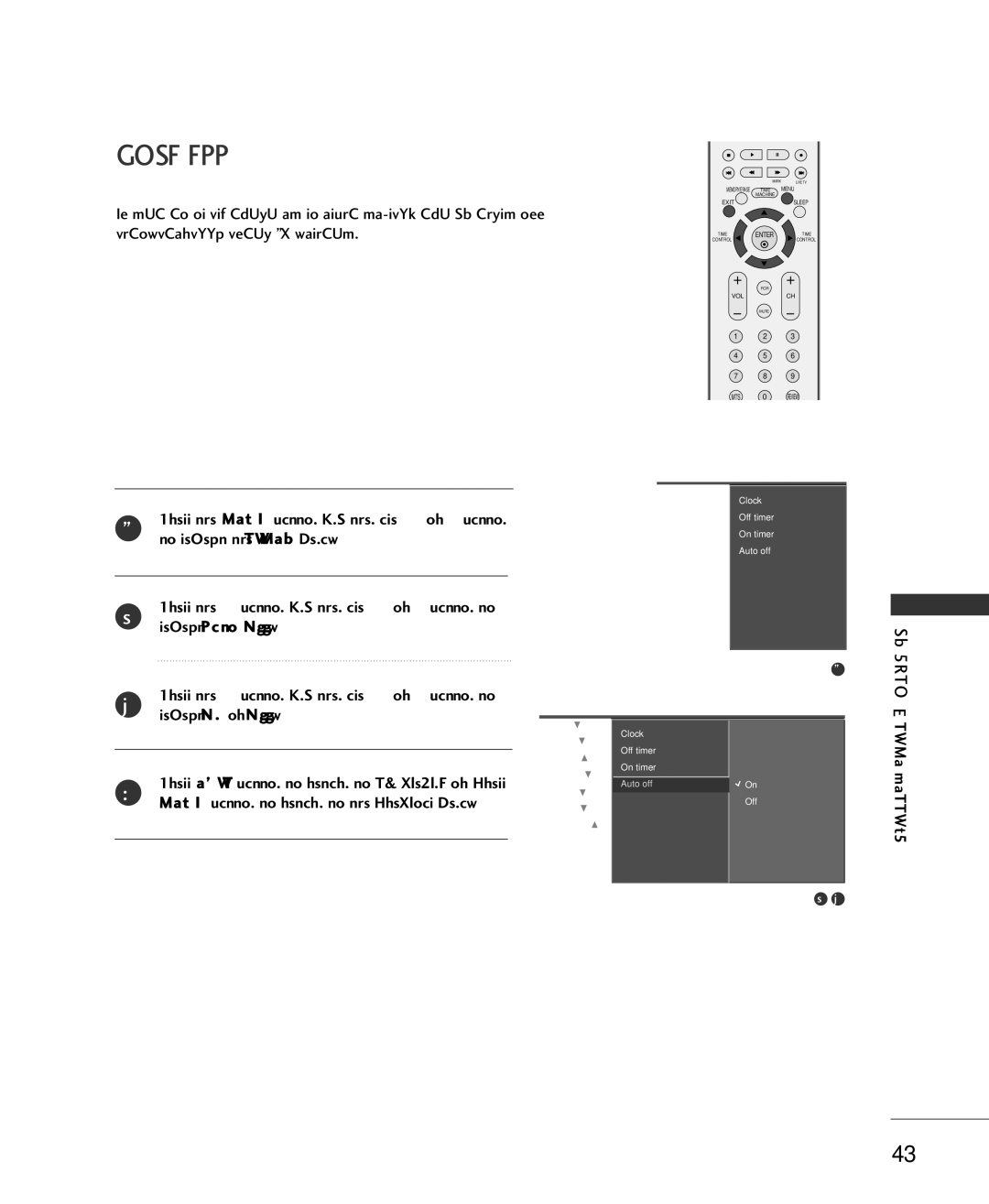 LG Electronics 42LC2RR, 37LC2RR owner manual Auto OFF, To select the Timer menu, Select Auto Off, Select O n or Off 