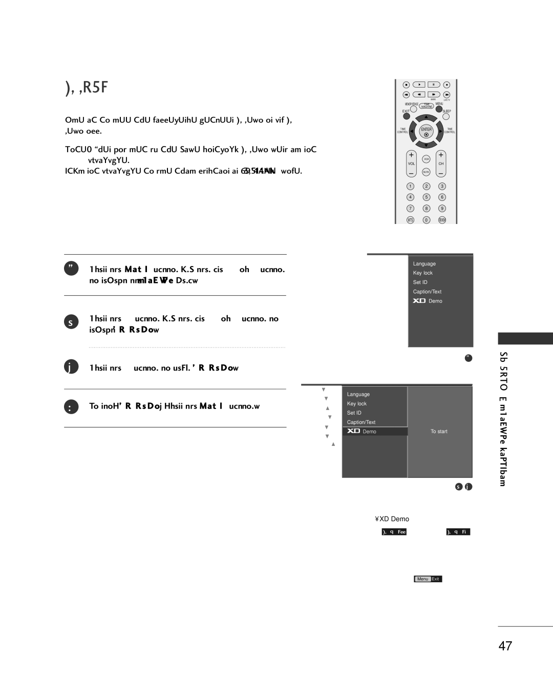 LG Electronics 42LC2RR, 37LC2RR owner manual XD Demo, Tvmenu 