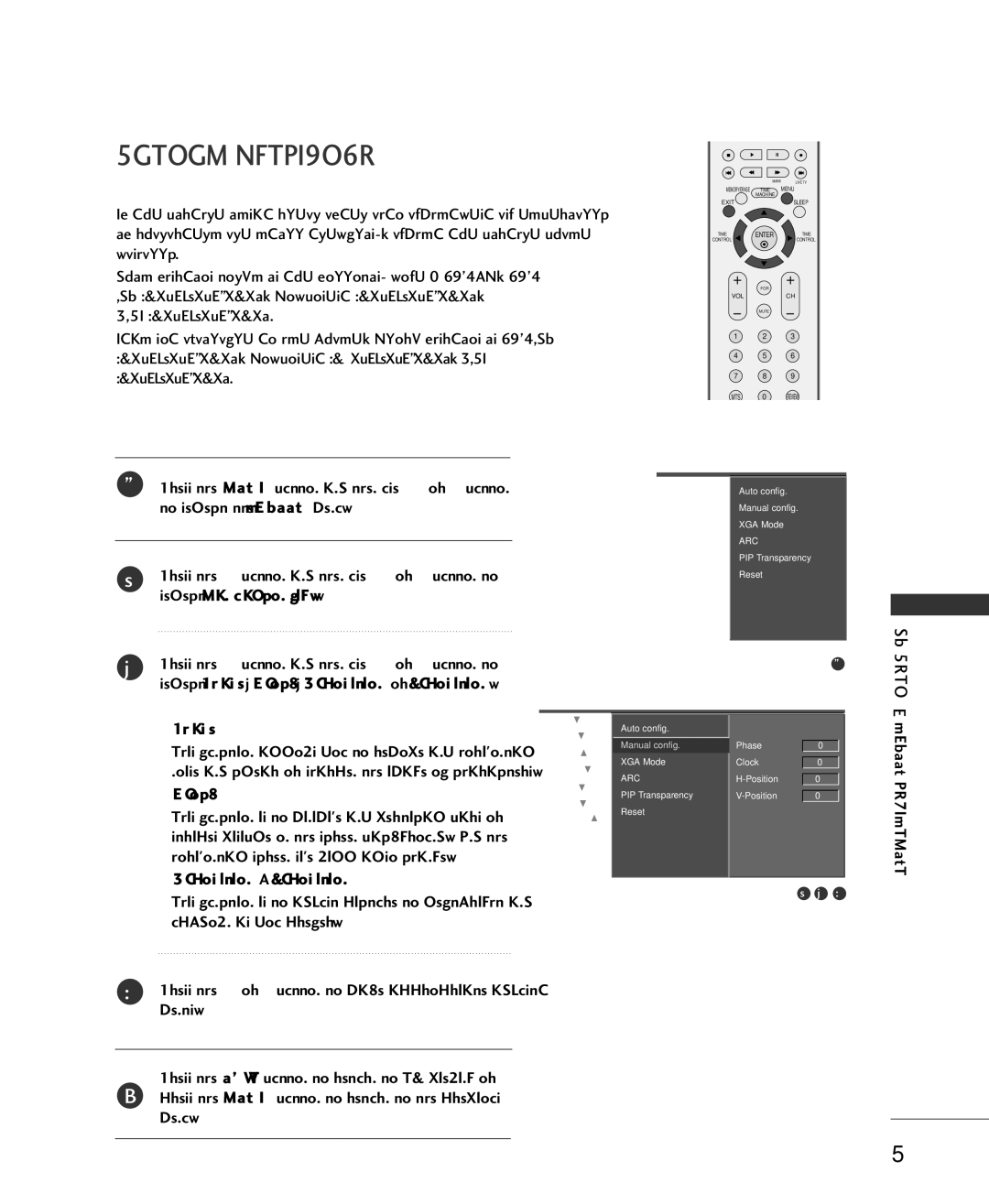 LG Electronics 42LC2RR, 37LC2RR owner manual Manual Configure, Phase, Clock, Position / V-position 