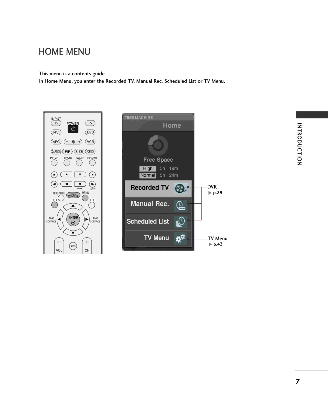 LG Electronics 42LC2RR, 37LC2RR owner manual Home Menu, Dvr 