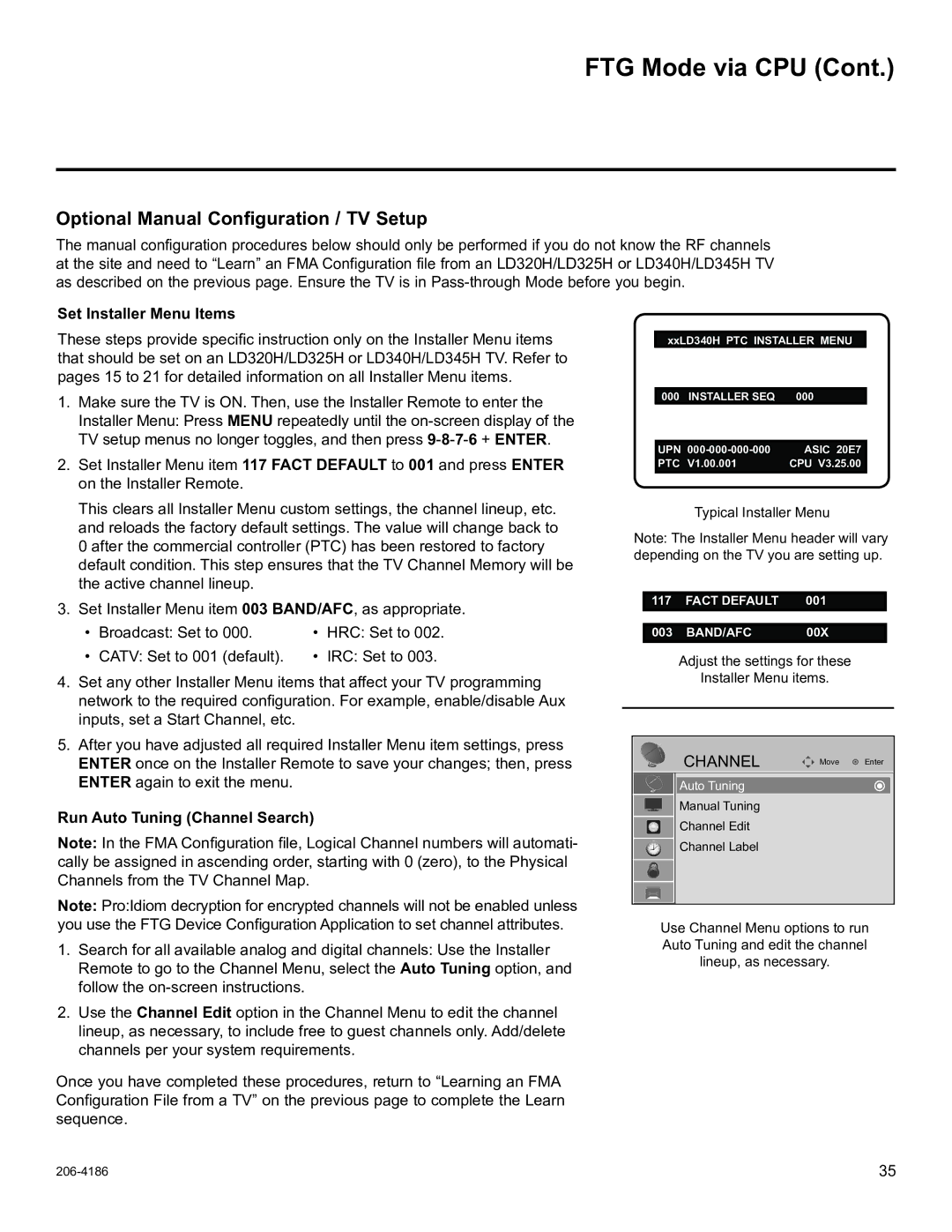 LG Electronics 32LD325H, 37LD340H, 37LD325H Optional Manual Configuration / TV Setup, Run Auto Tuning Channel Search 