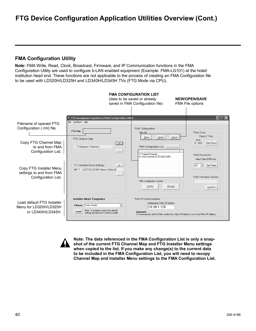 LG Electronics 26LD340H, 37LD340H, 37LD325H, 37LD345H FMA Configuration Utility, FMA Configuration List, New/Open/Save 