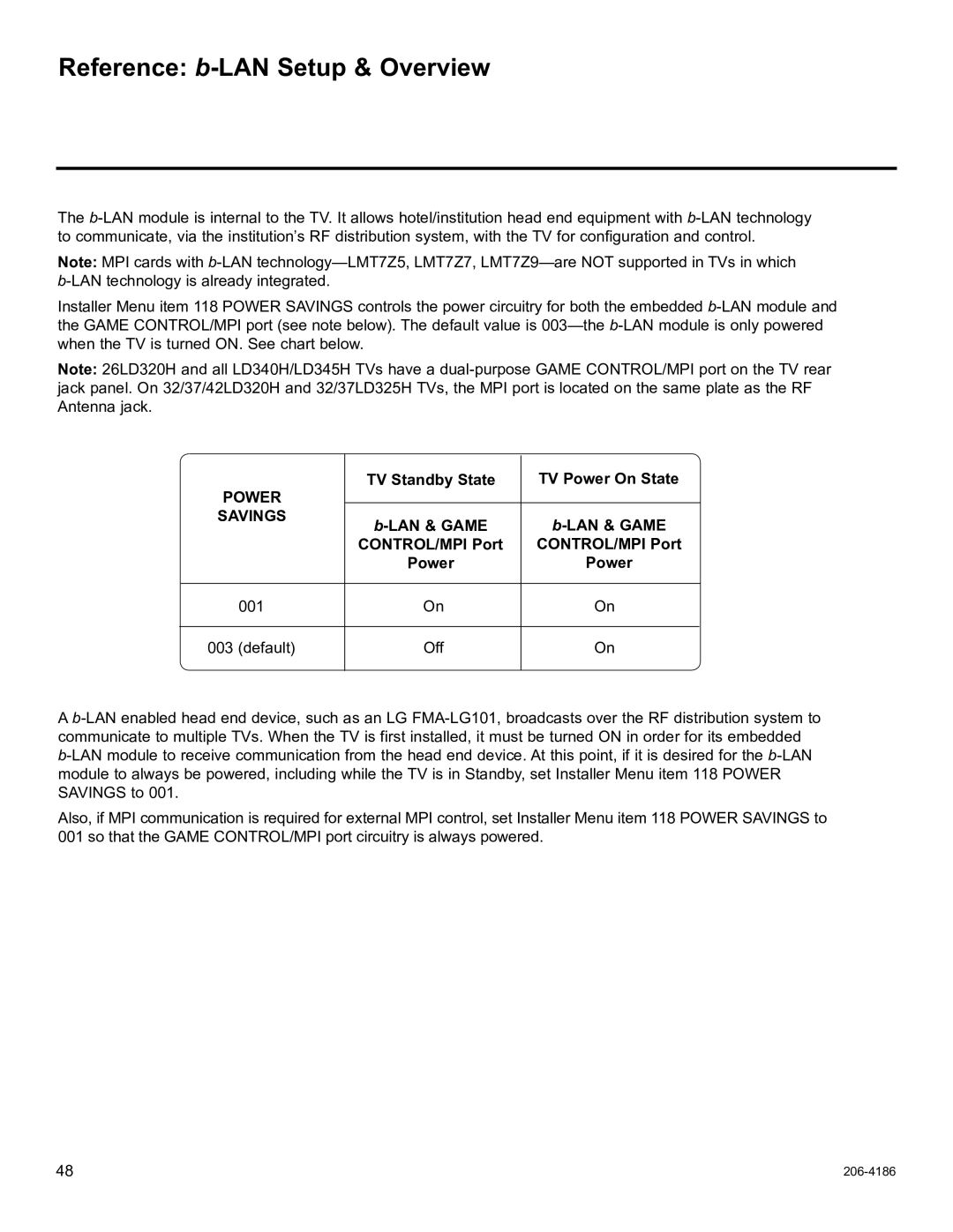 LG Electronics 32LD340H Reference b-LAN Setup & Overview, TV Standby State TV Power On State, LAN & Game CONTROL/MPI Port 