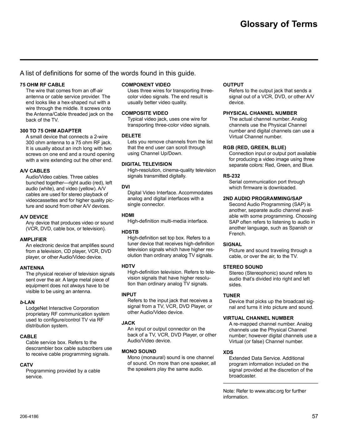 LG Electronics 37LD325H, 37LD340H, 37LD345H, 42LD345H, 42LD340H, 32LD345H, 32LD340H, 32LD325H, 42LD320H Glossary of Terms 