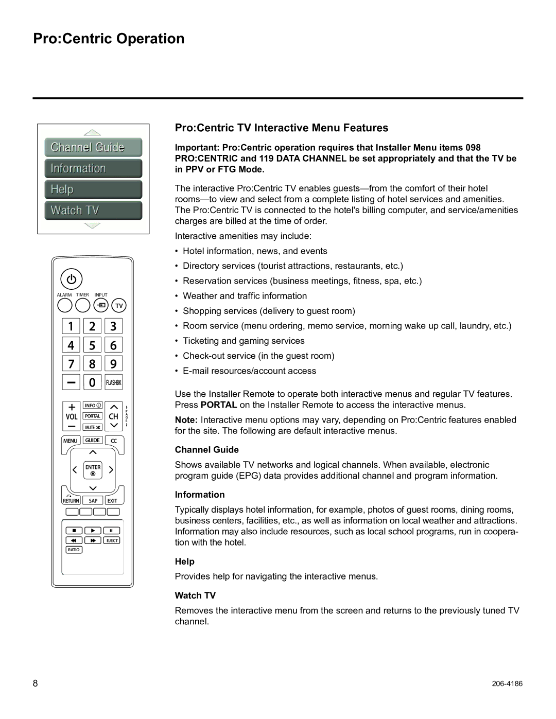 LG Electronics 42LD320H, 37LD340H, 37LD325H, 37LD345H, 42LD345H ProCentric Operation, ProCentric TV Interactive Menu Features 