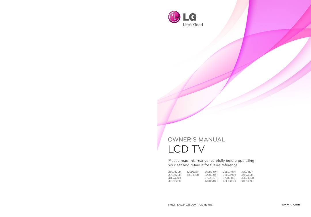 LG Electronics 37LD325H, 37LD340H, 37LD345H, 42LD345H, 42LD340H, 32LD345H, 32LD340H, 32LD325H, 42LD320H owner manual Lcd Tv 