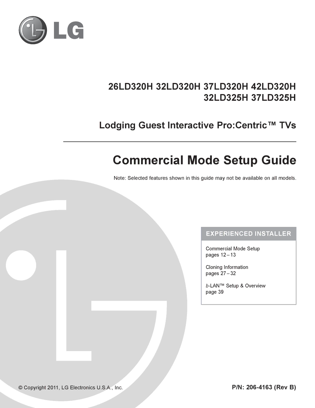 LG Electronics 32LD340H, 37LD340H, 37LD325H, 37LD345H, 42LD345H, 42LD340H Rev B, Copyright 2011, LG Electronics U.S.A., Inc 