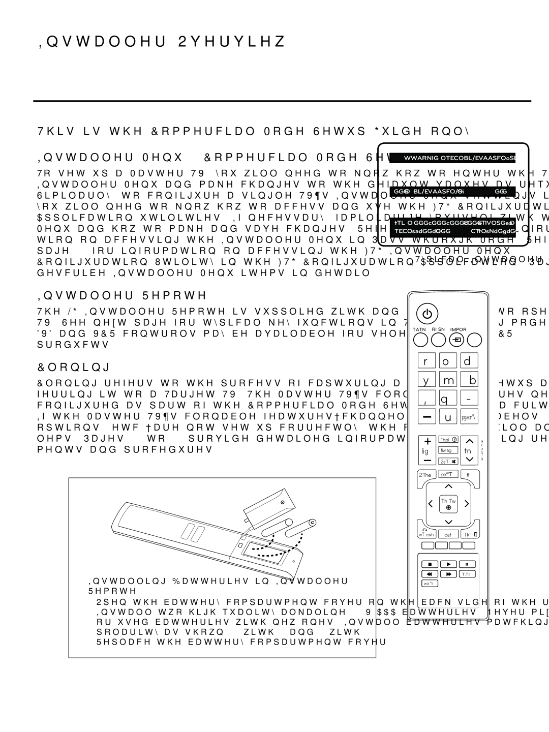 LG Electronics 37LD310H, 37LD340H, 37LD325H, 37LD345H, 42LD345H, 42LD340H Installer Overview, Installer Remote, Cloning 