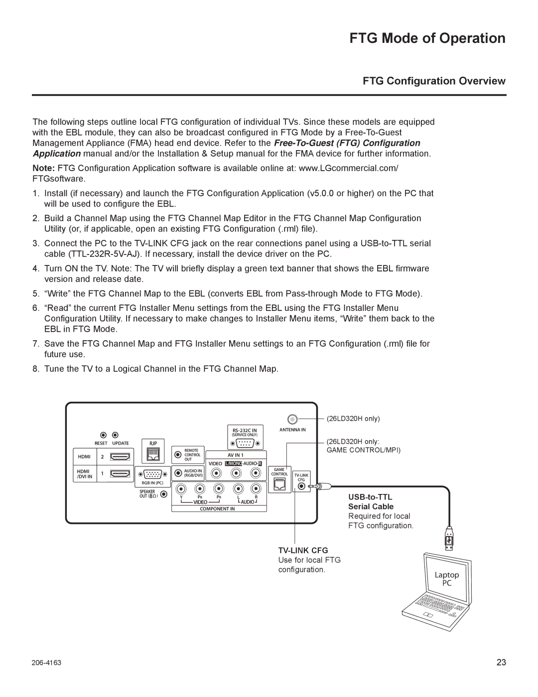 LG Electronics 32LD310H, 37LD340H, 37LD325H, 37LD345H, 42LD345H, 42LD340H FTG Mode of Operation, FTG Conﬁguration Overview 