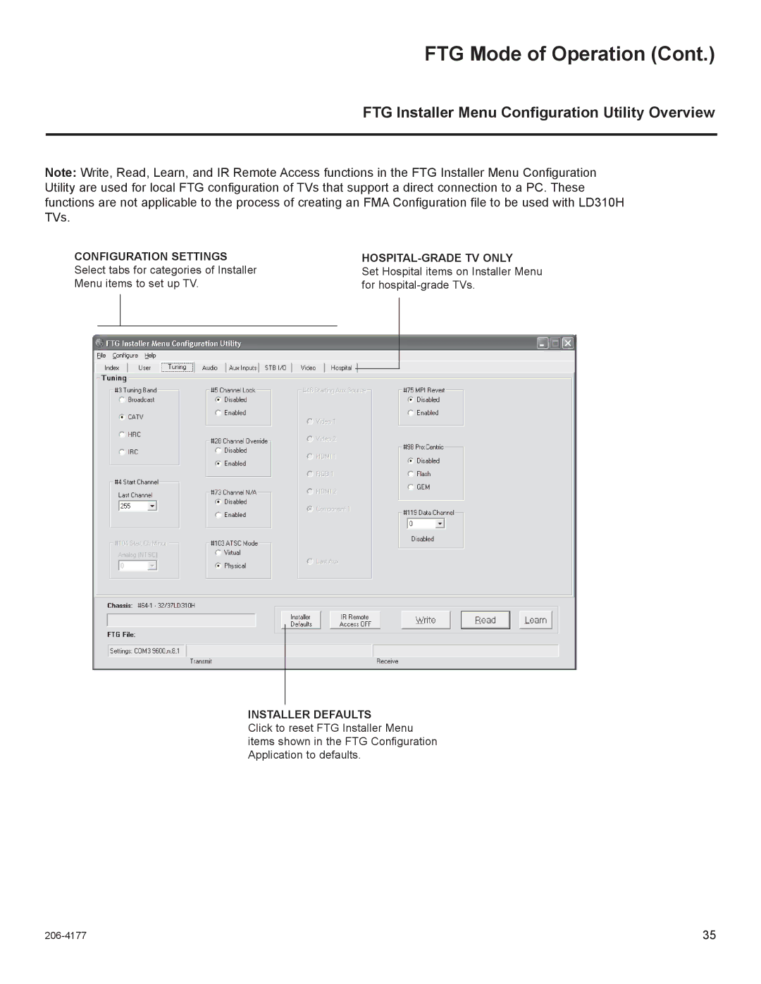 LG Electronics 32LD325H, 37LD340H, 37LD325H, 37LD345H, 42LD345H, 42LD340H FTG Installer Menu Conﬁguration Utility Overview 