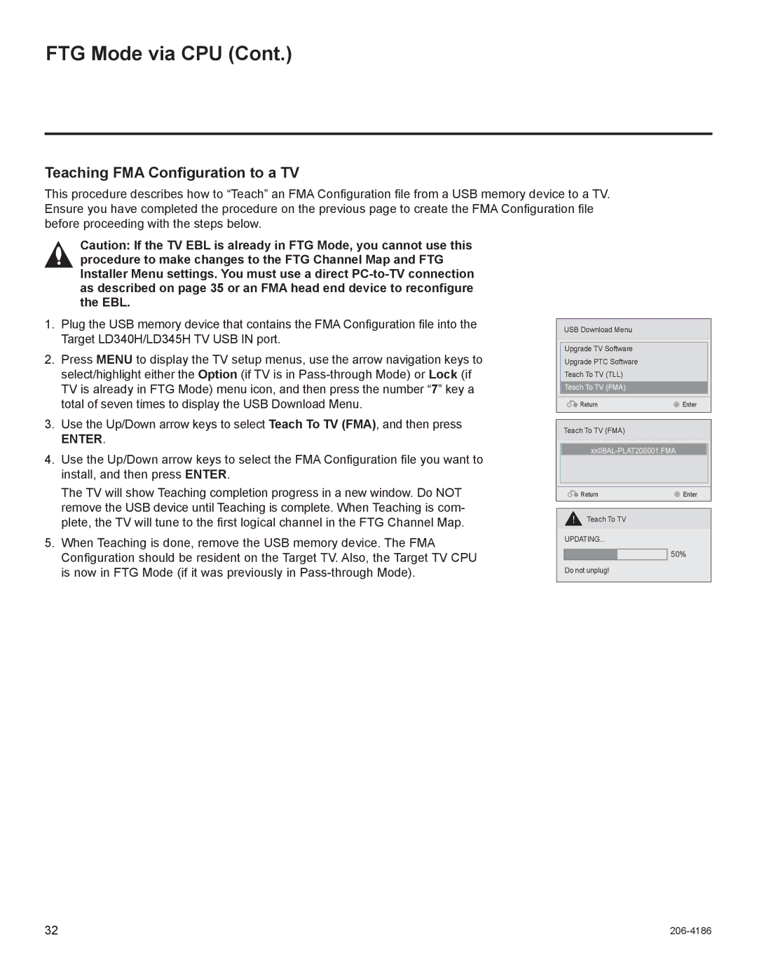 LG Electronics 42LD340H, 37LD340H, 37LD325H, 37LD345H, 42LD345H, 32LD345H, 32LD340H, 32LD325H Teaching FMA Configuration to a TV 