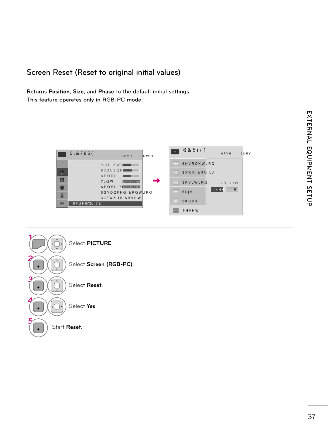 LG Electronics 32LD345H, 37LD340H, 37LD325H, 37LD345H, 42LD345H, 42LD340H, 32LD340H Select Picture, Select Reset, Start Reset 