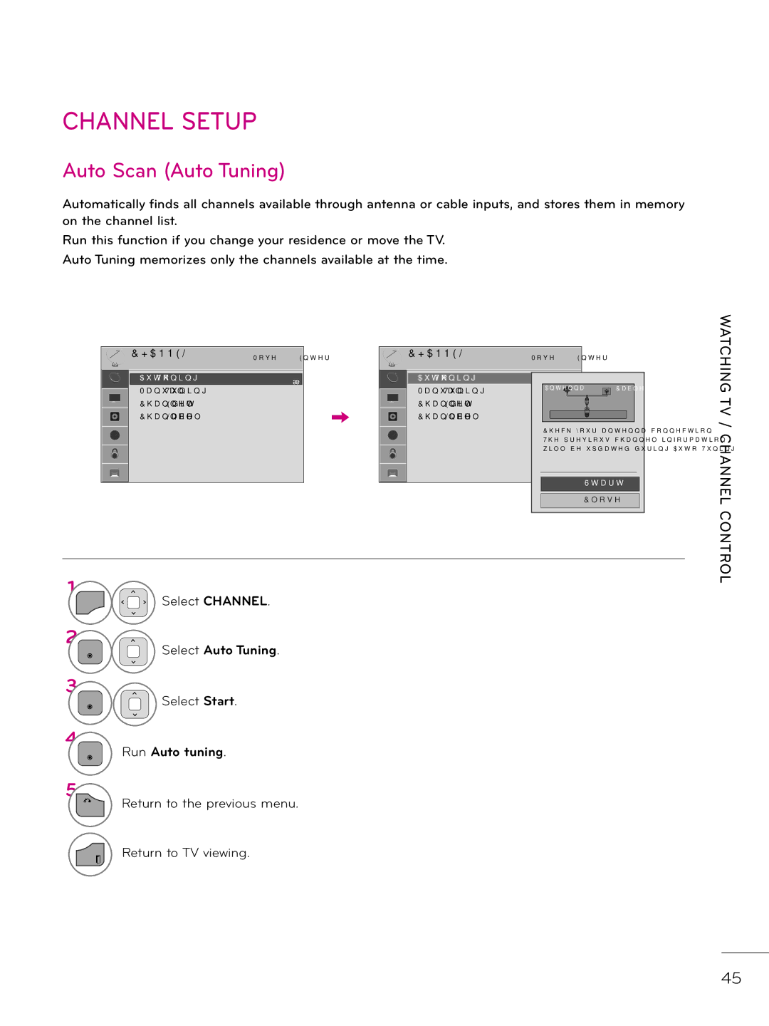 LG Electronics 32LD330H, 37LD340H, 37LD325H Channel Setup, Auto Scan Auto Tuning, Select Auto Tuning, Run Auto tuning 