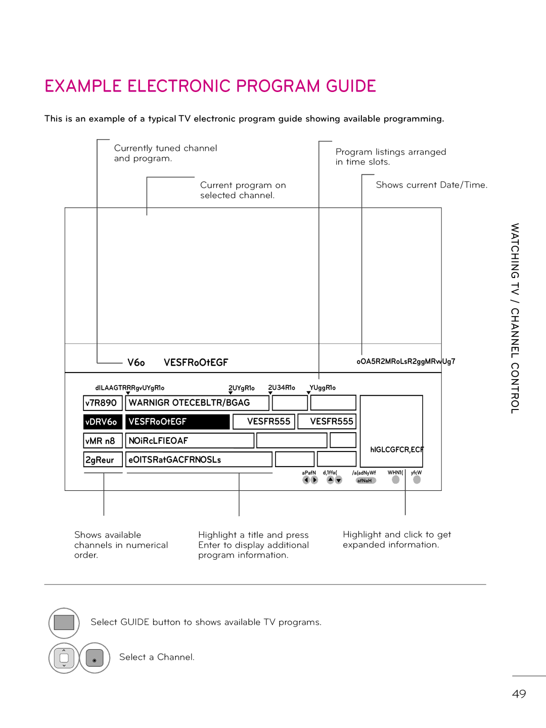 LG Electronics 37LD325H, 37LD340H, 37LD345H, 42LD345H, 42LD340H, 32LD345H, 32LD340H, 32LD325H Example Electronic Program Guide 