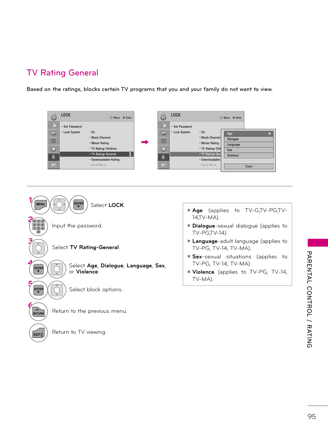 LG Electronics 37LD310H, 37LD340H, 37LD325H, 37LD345H, 42LD345H, 42LD340H, 32LD345H, 32LD340H, 32LD325H TV Rating General 