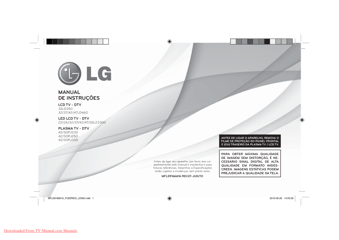 LG Electronics 37LE5300, 37LD460, 50PJ350 manual Manual DE Instruções, 32LD350 32/37/42/47LD460, 22/26/32/37/42/47/55LE5300 