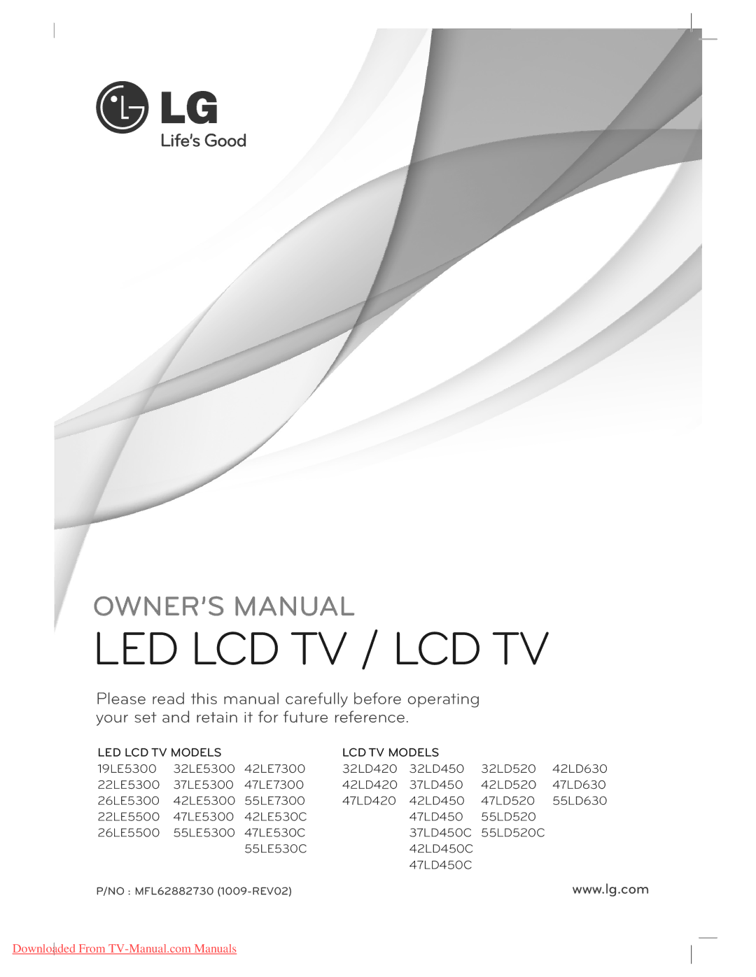 LG Electronics 55LE5300, 37LE5300, 42LE5300, 47LE5300, 22LE5300, 32LE5300, 26LE5300, 47LD450 owner manual Led Lcd Tv / Lcd Tv 