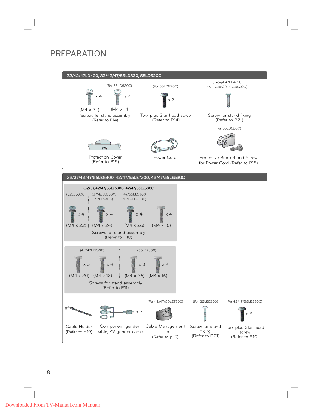 LG Electronics 47LE530C, 37LE5300, 55LE5300, 42LE5300, 47LE5300, 22LE5300, 32LE5300, 26LE5300, 47LD450C, 47LD520 Preparation 