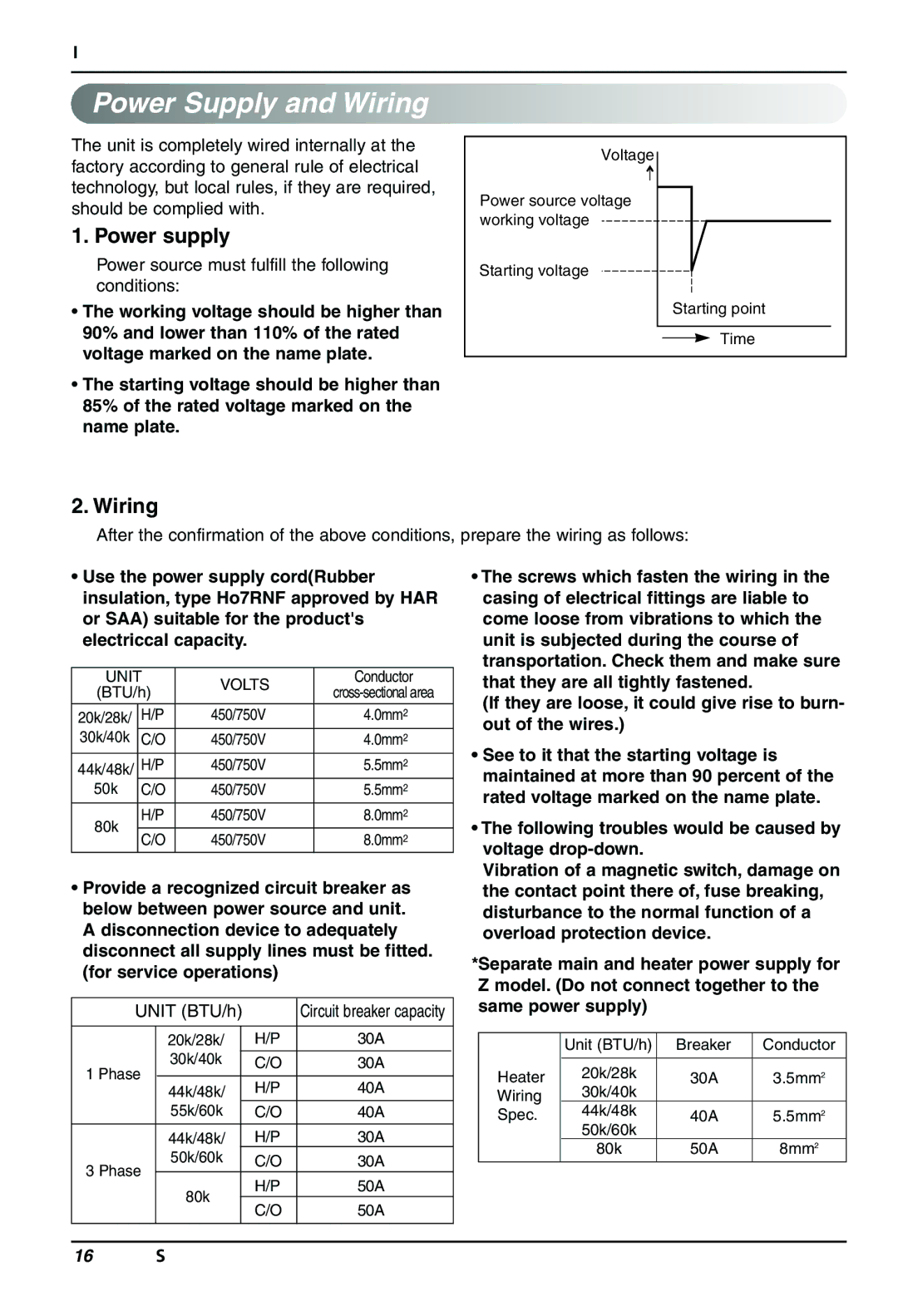 LG Electronics 3828A20025U manual Power Supply and Wiring, Power supply 