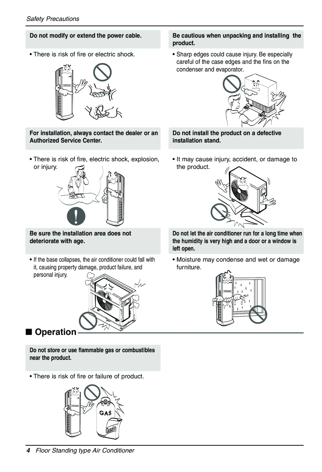 LG Electronics 3828A20025U manual Operation, Be sure the installation area does not deteriorate with age 