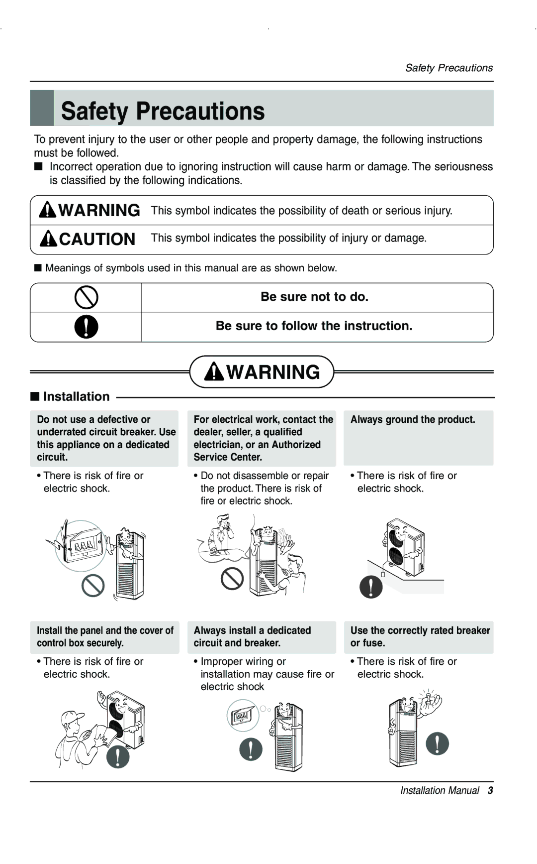 LG Electronics 3828A20025V installation manual Always ground the product, Use the correctly rated breaker or fuse 