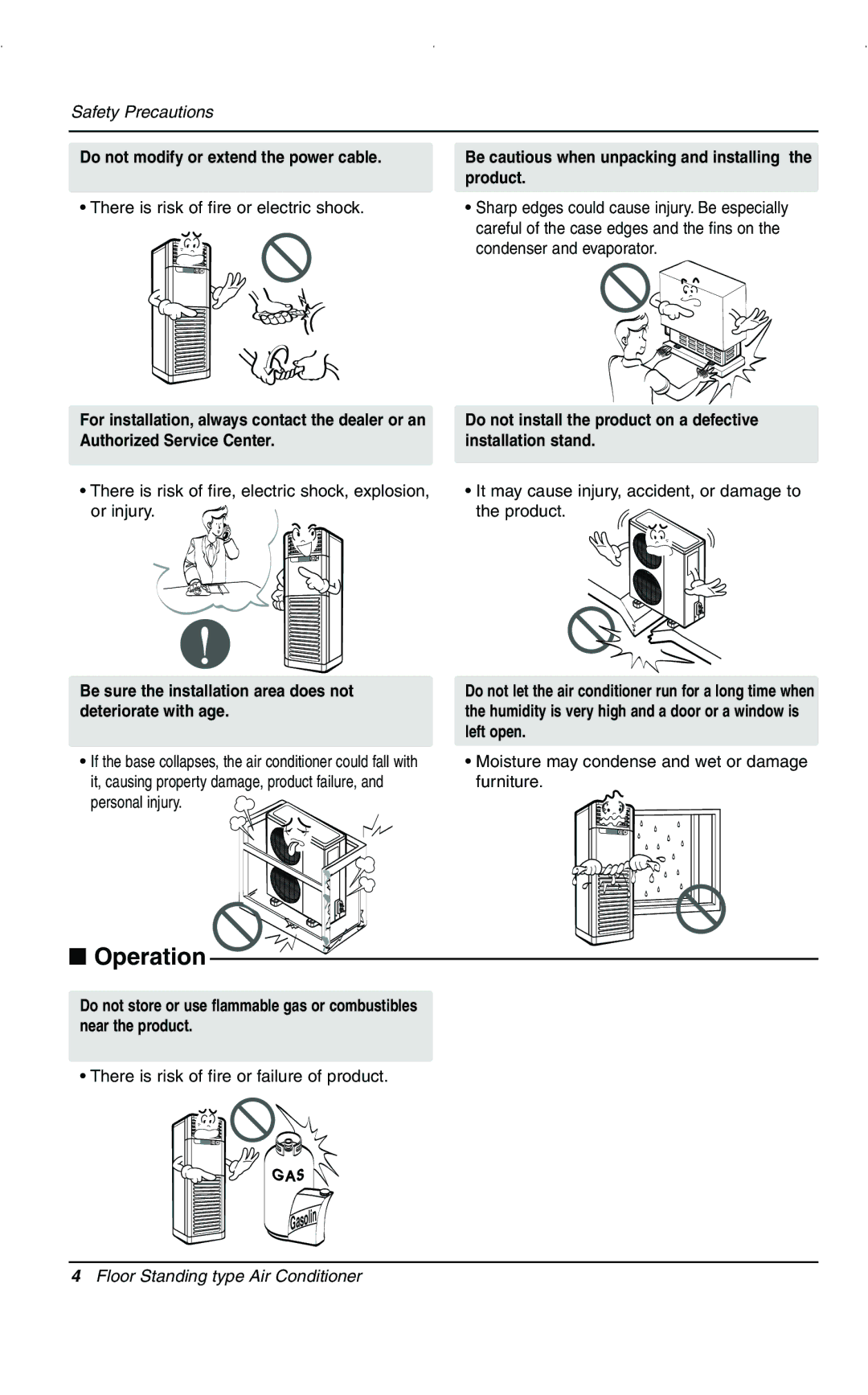 LG Electronics 3828A20025V installation manual Operation, Be sure the installation area does not deteriorate with age 