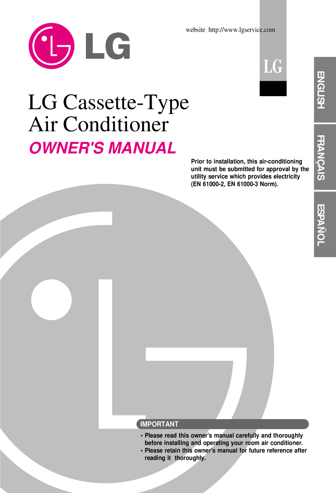 LG Electronics 3828A22005P owner manual LG Cassette-Type Air Conditioner 