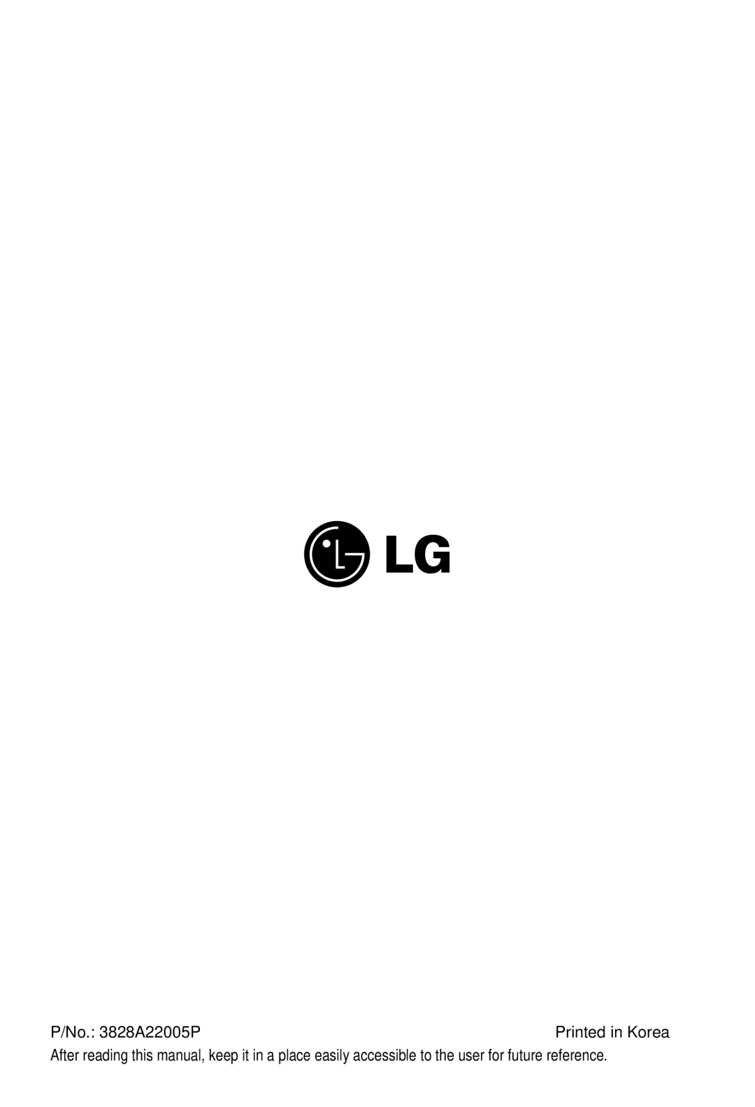 LG Electronics 3828A22005P owner manual No A22005P 