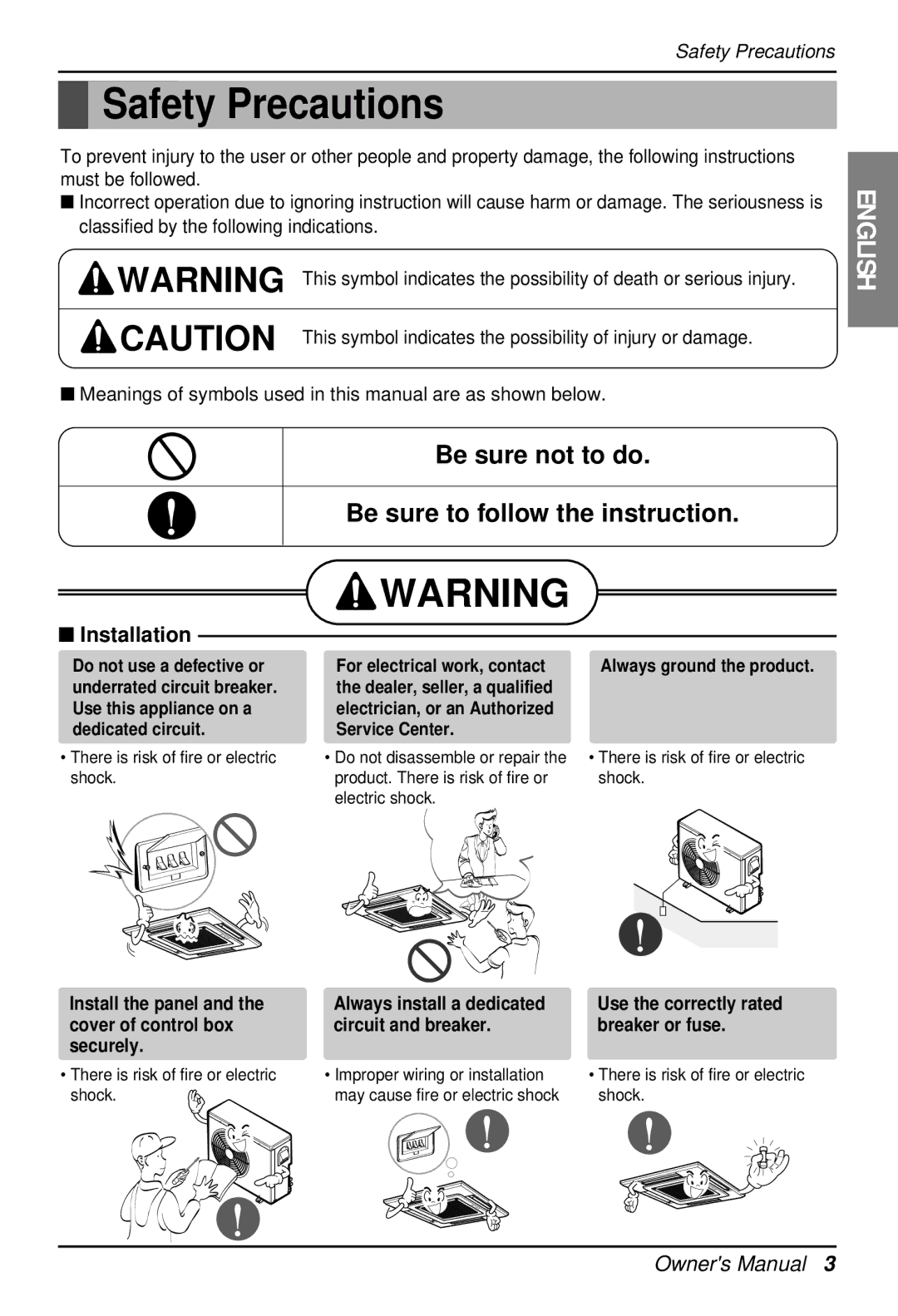 LG Electronics 3828A22005P owner manual There is risk of fire or electric shock, Always ground the product 