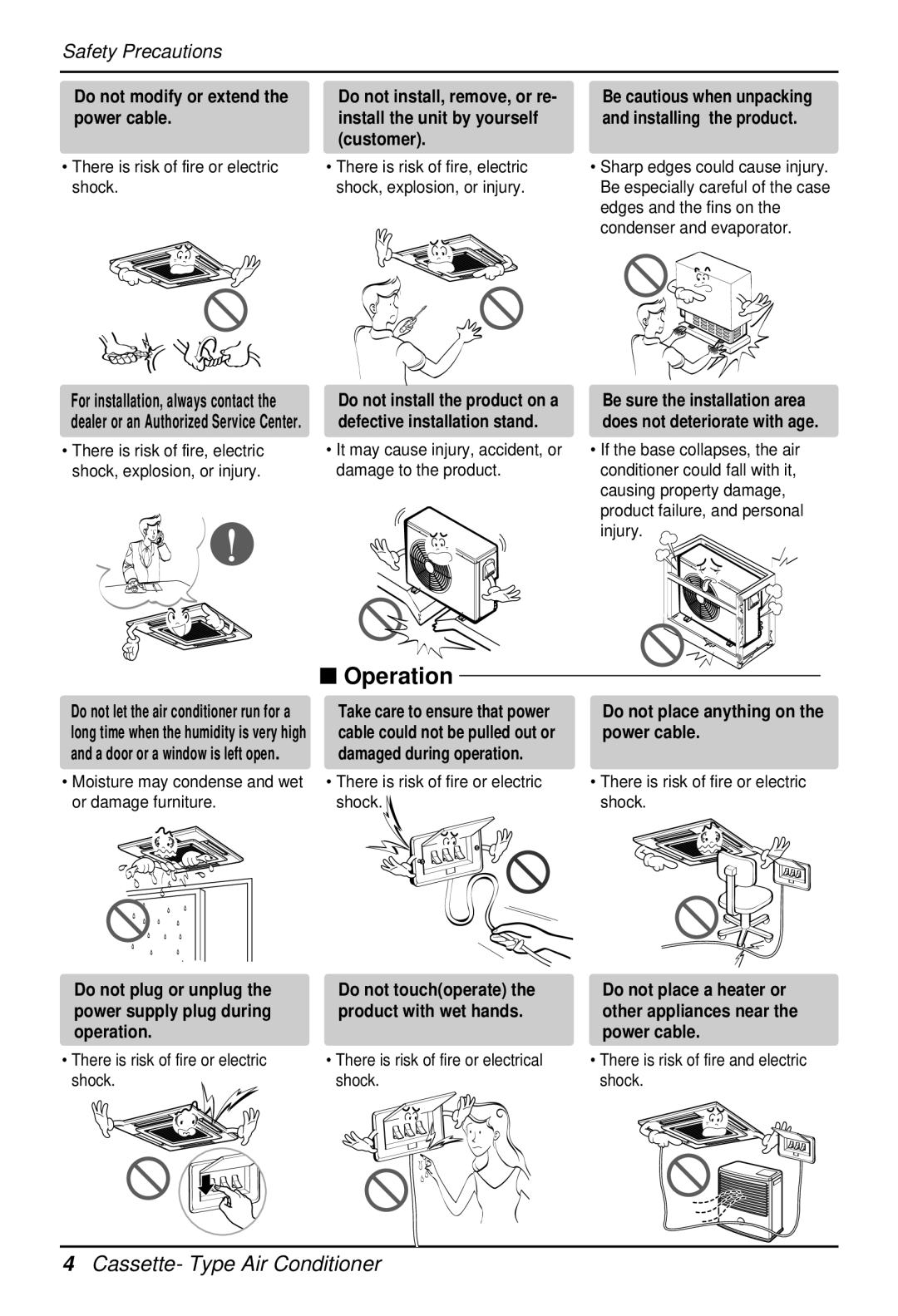 LG Electronics 3828A22005P owner manual Do not modify or extend the power cable, Do not place anything on the power cable 