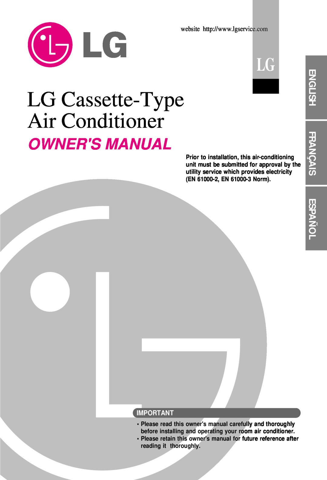 LG Electronics 3828A22005P owner manual English Français Español, LG Cassette-Type Air Conditioner, Owners Manual 