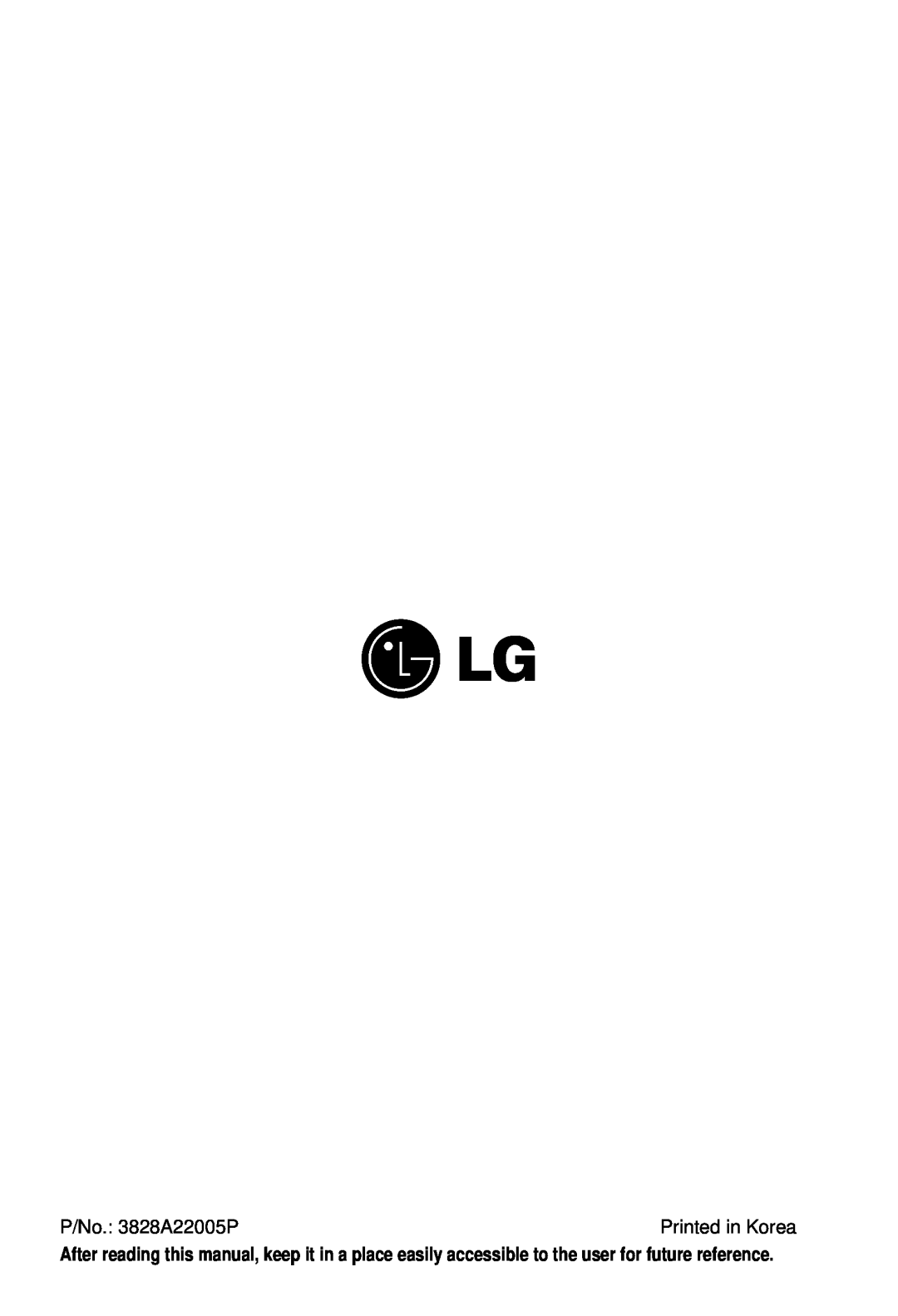 LG Electronics owner manual P/No. 3828A22005P, Printed in Korea 