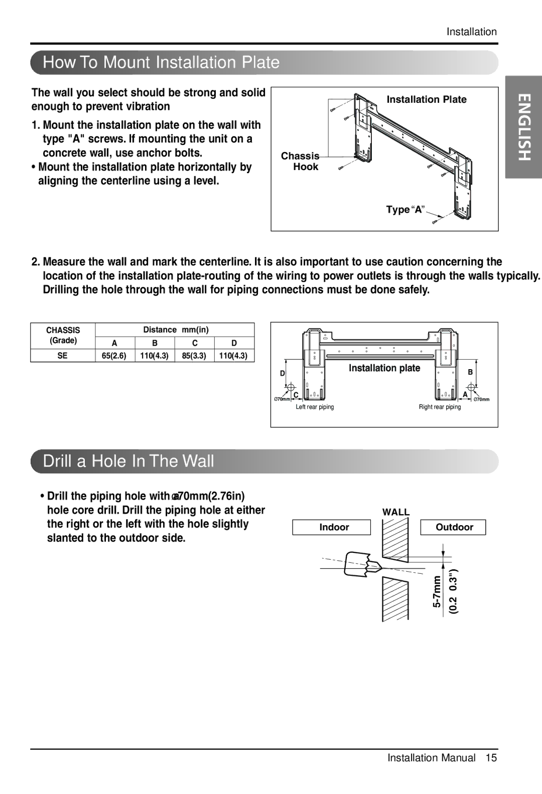 LG Electronics 3828A30087S How To Mount Installation Plate, Drill a Hole In The Wall, Concrete wall, use anchor bolts 