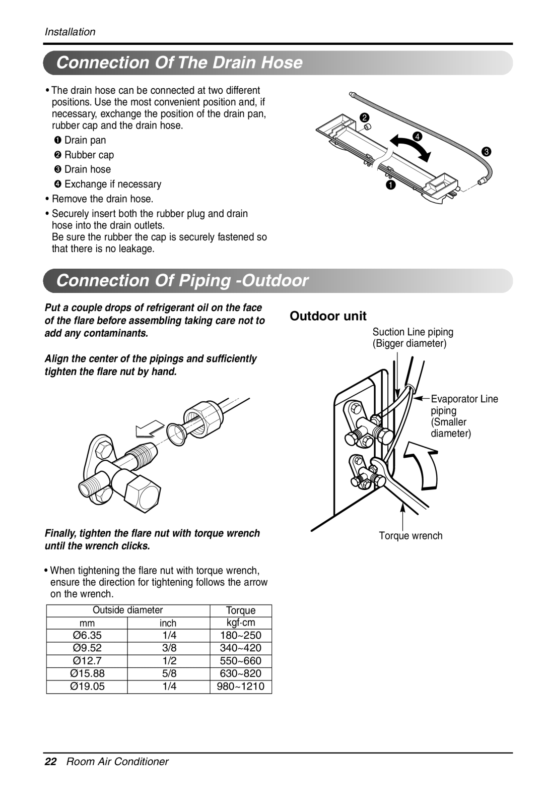 LG Electronics 3828A30087S installation manual Connectionng theOfThePipingDrain Hose, Connectionng OfthePiping-Outdoor 