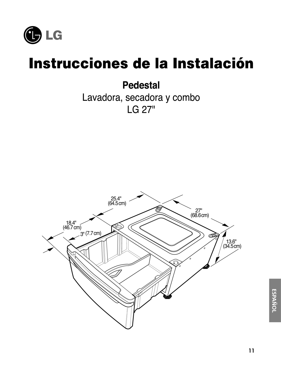 LG Electronics 3828ER3020V installation instructions 25.4 64.5cm  27 68.6cm 18.4 46.7cm 13.6  