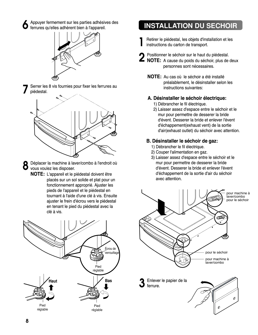 LG Electronics 3828ER3020V installation instructions Installation DU Sechoir 