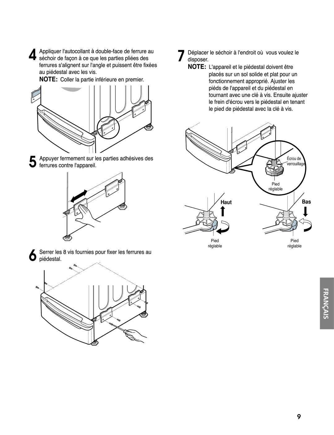 LG Electronics 3828ER3020V installation instructions Pied Réglable 