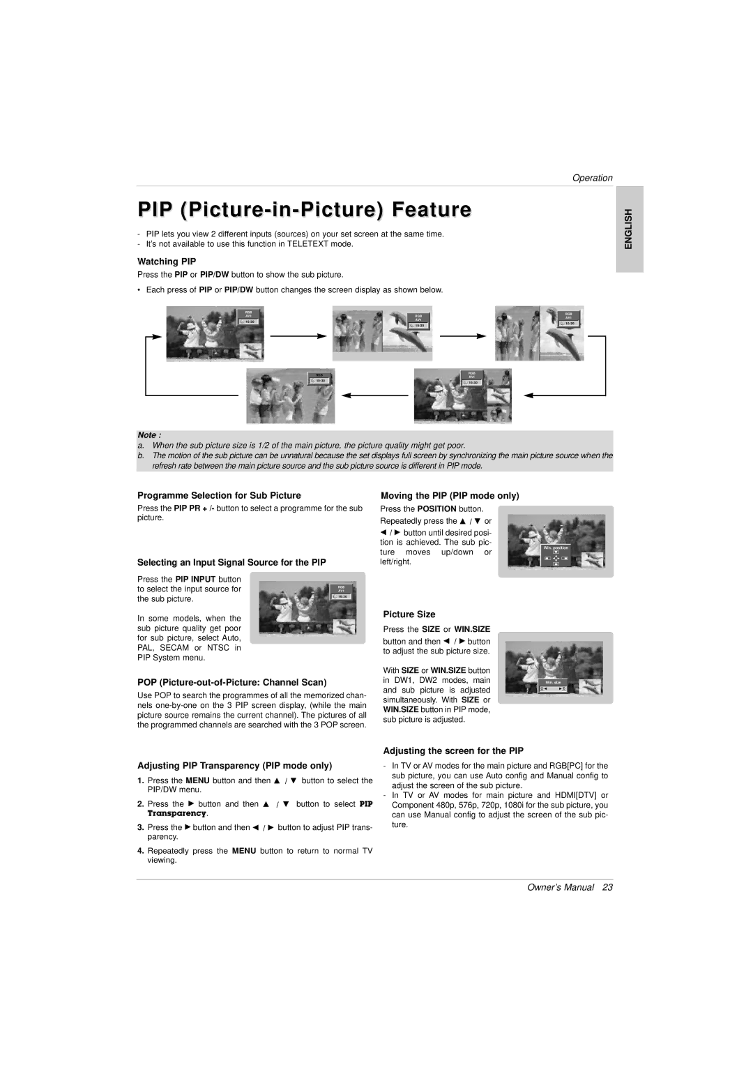 LG Electronics 3828VA0525T owner manual PIP Picture-in-Picture Feature 