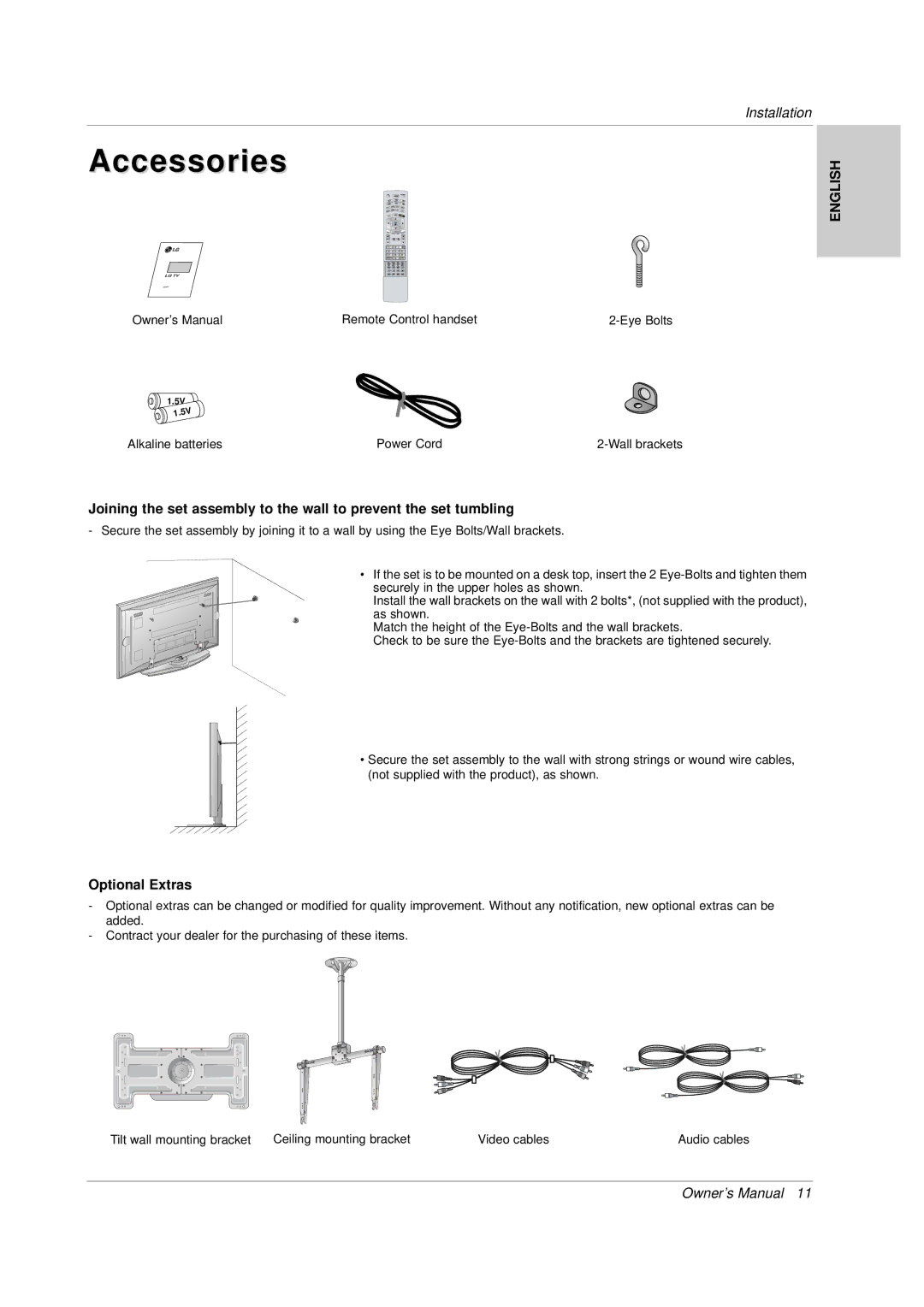 LG Electronics 141K TX), 3828VA0565M, MF056B owner manual Accessories, Optional Extras 