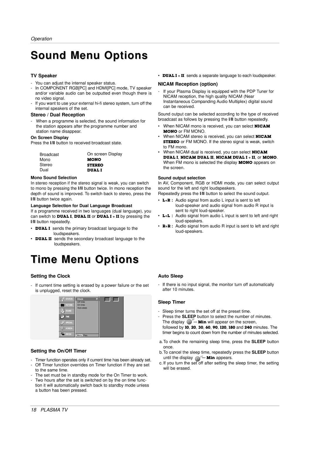 LG Electronics 3828VA0565M, MF056B, 141K TX) owner manual Time Menu Options 