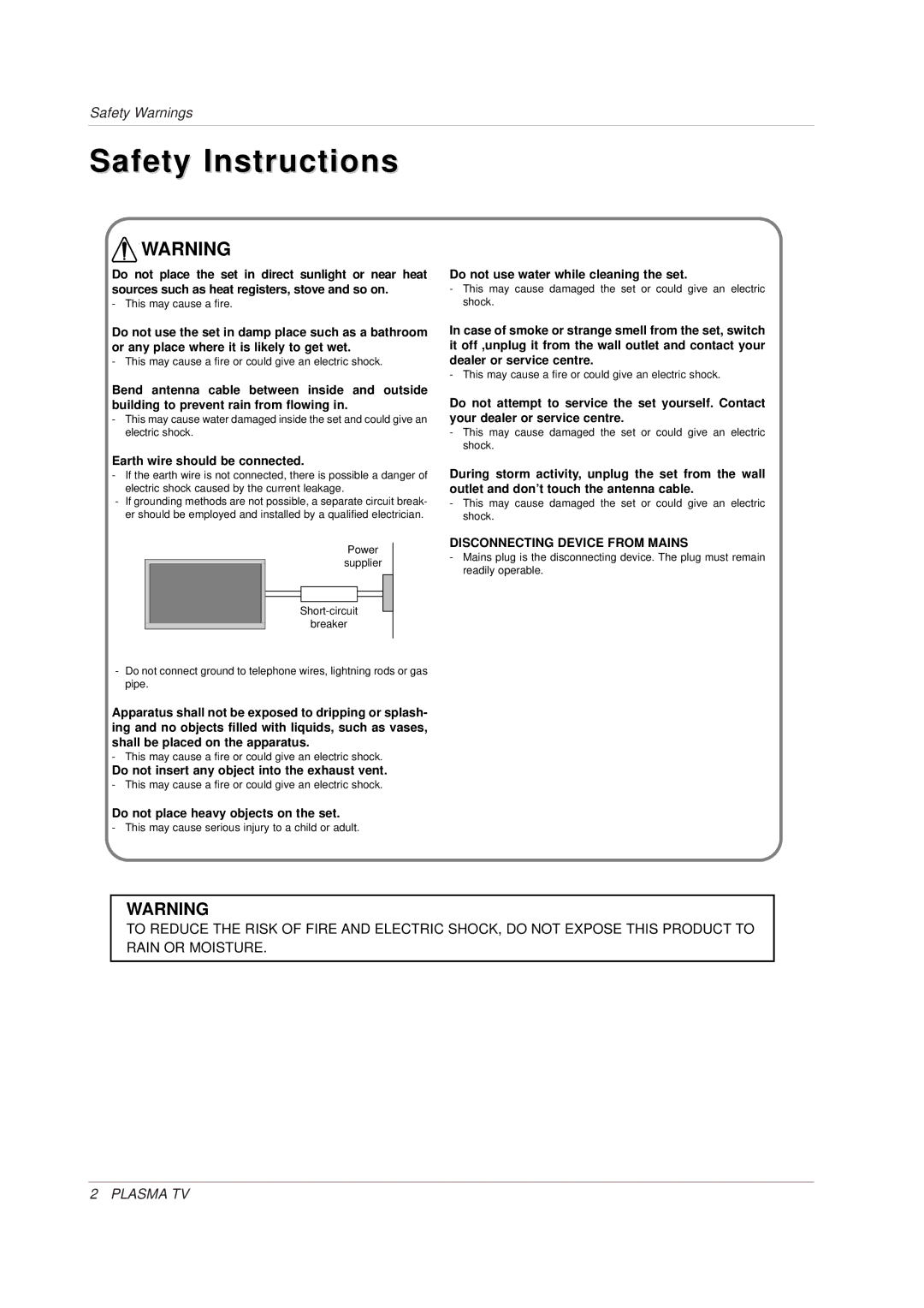 LG Electronics 3828VA0565M, MF056B, 141K TX) owner manual Safety Instructions, Earth wire should be connected 