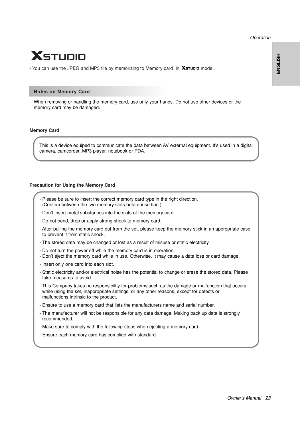 LG Electronics 141K TX), 3828VA0565M, MF056B owner manual Precaution for Using the Memory Card 